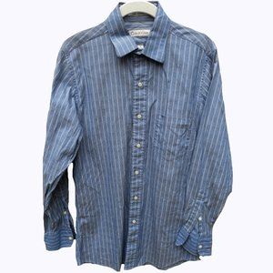 Calvin Klein striped/patterened button down blue shirt 15